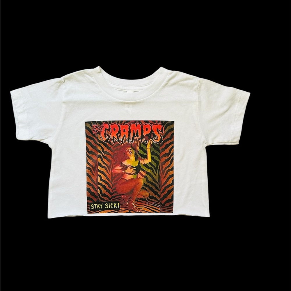 Graphic White T-Shirt with Bold Print The Cramps cropped top
